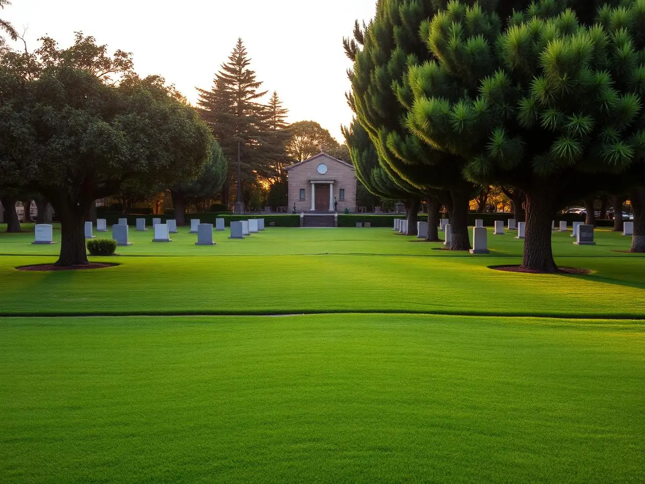 Parque cementerio premium con áreas verdes y capilla